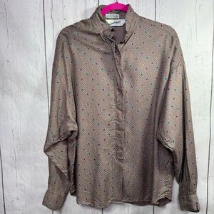 Diane Von Furstenberg Vintage Brown Paisley Shirt Dolman Sleeve Quiet Luxury